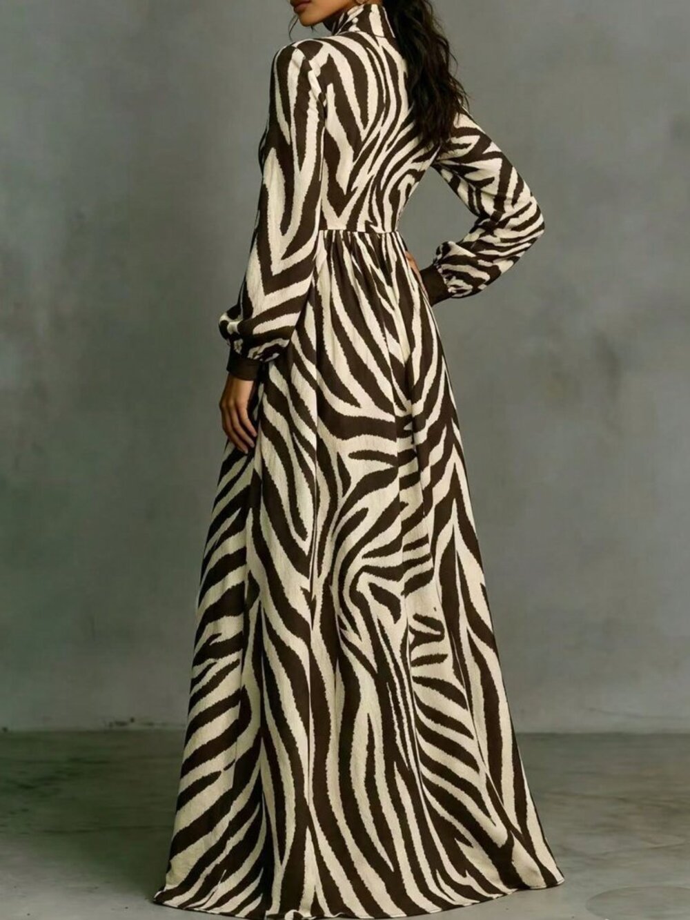 Brown Casual Women's Belted Pocket Roll Up Sleeve High Waist A-Line Maxi Dress - Picture 2 of 5